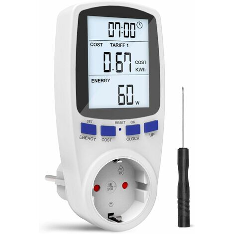 WddnAot Compteur de coût d'énergie, compteur de coût d'énergie numérique, compteur de courant avec grand écran LCD et analyseur d'électricité avec protection contre les surcharges, zones de facturatio