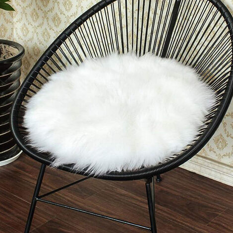 WddnAot Coussin de siège rond artificiel, peau de mouton en fourrure de haute qualité, housse de chaise de chambre en peluche, 14 pouces x 14 pouces, blanc