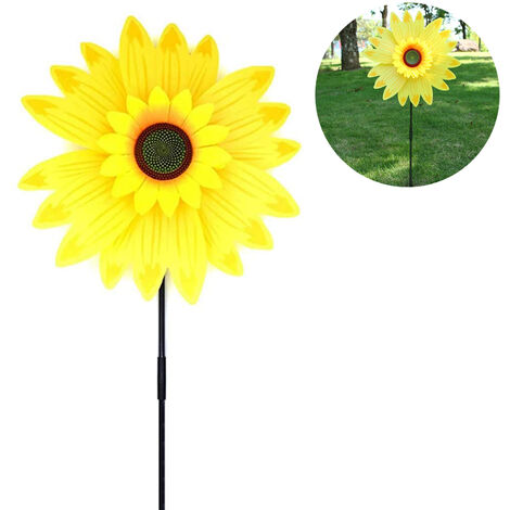 WddnAot Grands moulins à vent de tournesol pour la cour et le jardin, moulin à vent de tournesol en métal pour balcon Pinwheels Patio décoration extérieure, décoration de jardin Art de jardin Fleurs a
