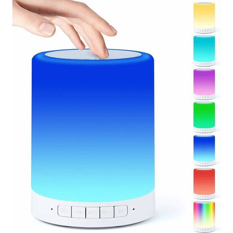 WddnAot Lampe Haut-parleur Bluetooth,Lampe de Table de Chevet avec Capteur de Lumière Tactile de nuit avec Radio-réveil Radio FM,Lumière Tamisée et 7 Couleurs Changeantes Lanterne de Camping portative