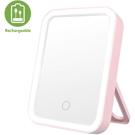 WddnAot Miroir de maquillage LED portable avec 3 réglages de lumière réglables, 1x grand miroir de courtoisie éclairé sans fil pour les voyages