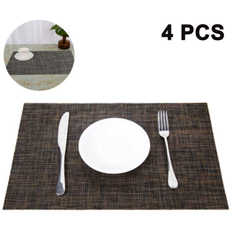 WddnAot Set de 4 sets de table antidérapants résistants à la chaleur et aux taches pour table de cuisine, napperons en PVC durables lavables napperons en vinyle tissé, marron