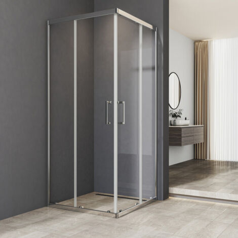 WDWRITTI Duschkabinen 100 x 90 cm Schiebetür Eckeinstieg, Duschkabine 100x90 cm Eckeinstieg Duschabtrennung mit 6mm ESG Sicherheitsglas Glas Duschwand, Dusche Schiebetüren Höhe: 185cm