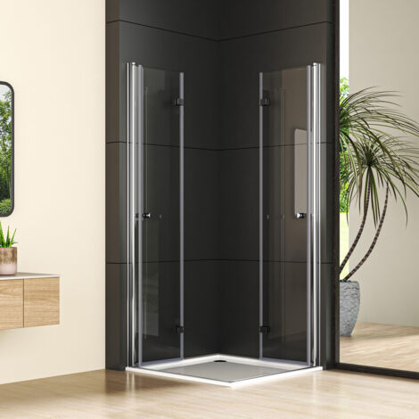 WDWRITTI Eck-Duschkabine 75 x 100 x 185 cm Duschkabine Eckeinstieg Doppel Falttüren 180º Eckdusche Drehfalttür Dusche Duschwand Duschabtrennung, 6mm ESG Glas