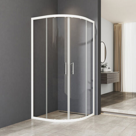 WDWRITTI Weiß Duschkabinen 90 x 90 cm viertelkreis Schiebetür, Duschkabine Rund 90x90 cm Duschabtrennung Runddusche mit 6mm ESG Sicherheitsglas Glas Duschwand, Dusche Schiebetüren Höhe: 185cm