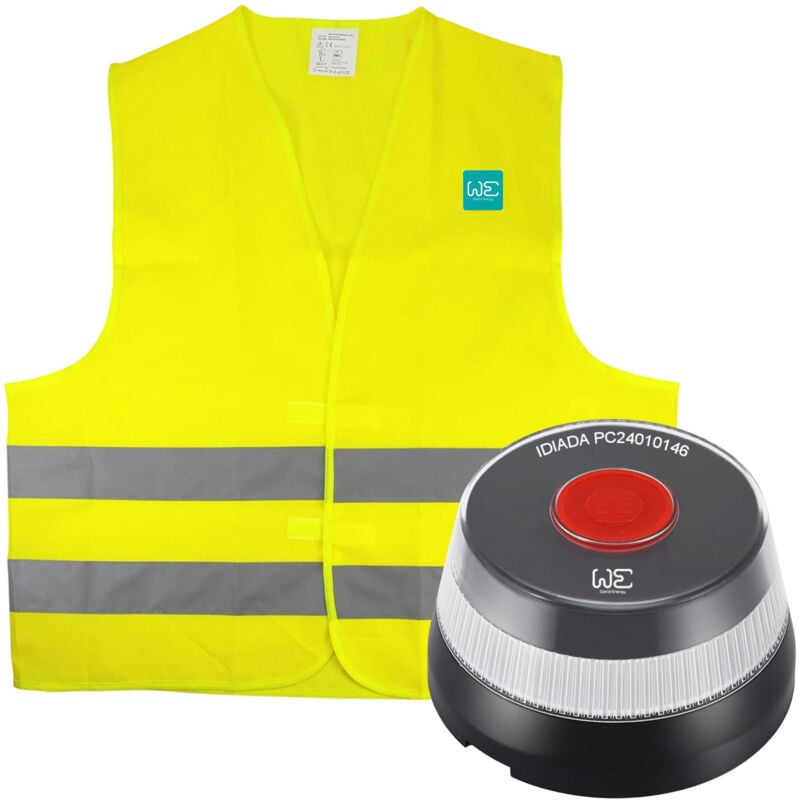 WE - Ensemble de balise de secours V16 géolocalisée et reliée à la dgt 3.0 + Gilet réfléchissant 100% Polyester 12mr/m2