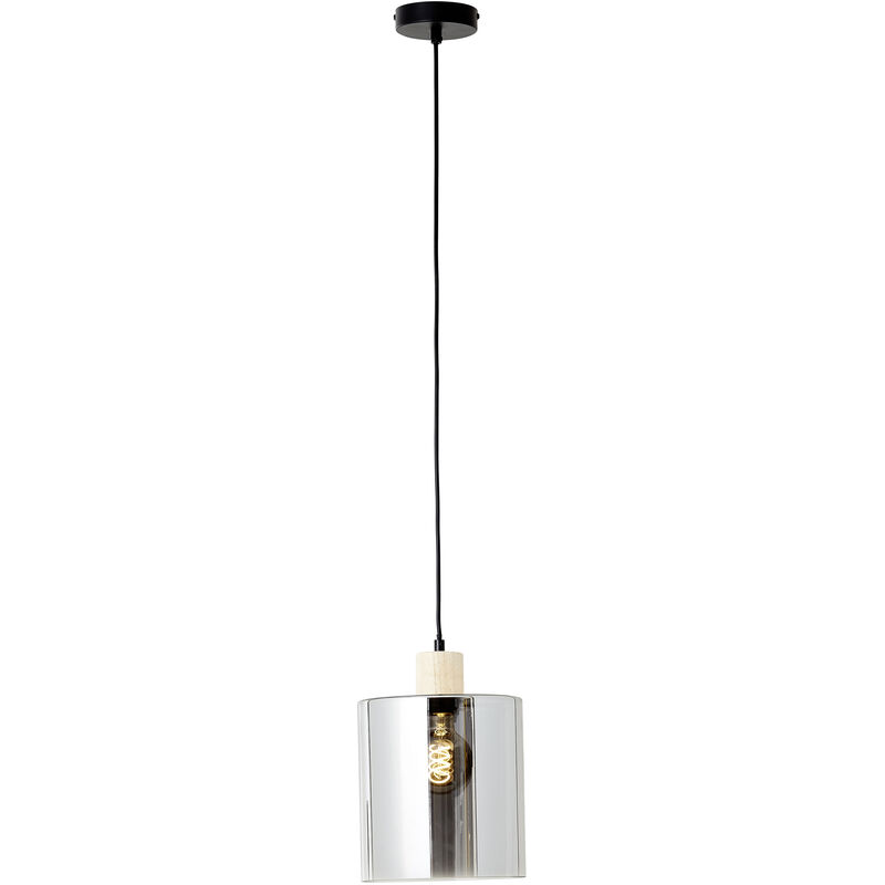 Weald Pendelleuchte 20cm Schwarz/rauch/holz Metall/glas/holz 1x A60, E27, 40 W, Geeignet Für Normallampe (nicht Enthalten) - Brilliant