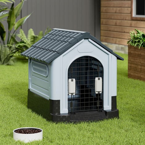 Weatherproof Plastic Dog House Kennel with Skylight and Door