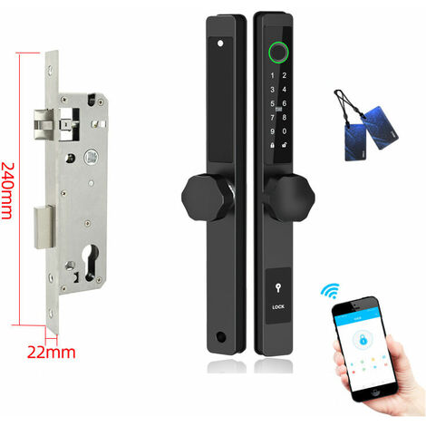 Weatherproof Smart Lock Touch, 7-in-1, Fingerprint Keyless Security Entry Door Lock, Bluetooth Electronic Deadbolt, Smartphone Access - B