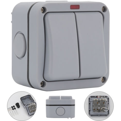 Weatherproof Switch 20A Control Switch IP66 2 Way Double Light Switch Outdoor Garden Rainproof Double Switch