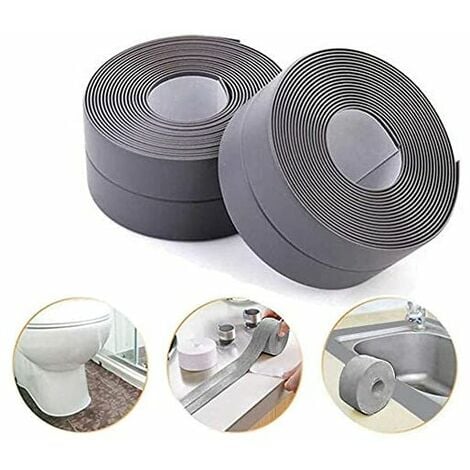 Weatherstrip, Bathroom Seal Silicone Gray Self Adhesive PE Tub Tape for Kitchen Corner Caulking 38mm3.2m - (2pack)