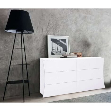 Web Furniture Comò Moderno Arco 150 cm Bianco Lucido con 6 Cassetti