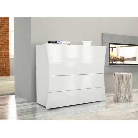 Web Furniture Comò Moderno Arco Bianco Lucido 4 Cassetti 81,5x98x40 cm