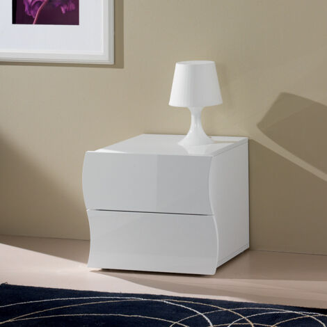 Web Furniture Comodino 2 Cassetti Onda Bianco Lucido - Design Italiano - 41,3x50x40 cm