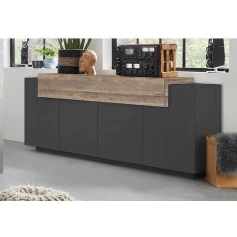 AHD AMAZING HOME DESIGN Moderna Madia Bianco e Acero Credenza con 4 Ante Mobile per Soggiorno