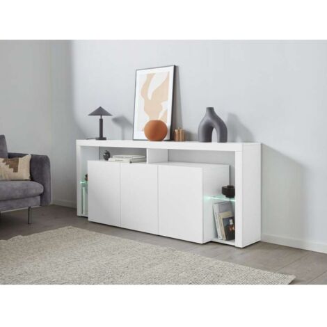 Web Furniture Credenza Essential Sideboard 3 Ante 200 Bianco Laccato - 200x40x80 - Arredo Moderno