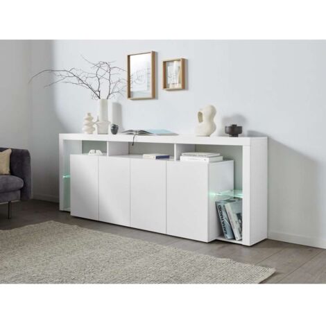 WEB FURNITURE Credenza soggiorno 4 ante grande madia 220x40x80 design moderno Towyn Colore: Bianco Lucido