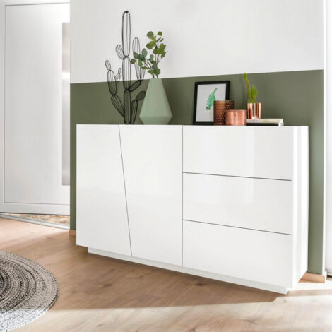 Web Furniture Credenza Moderna Bianco Lucido - 141x43x86 cm