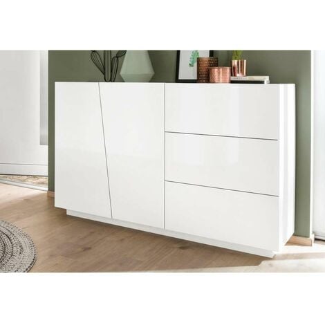 Web Furniture Credenza Moderna Bianco Lucido - 141x43x86 cm