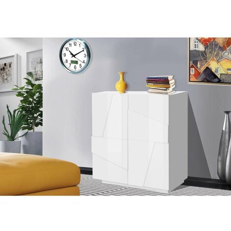 Web Furniture Credenza Ping Moderna Bianco Lucido - Ideale per Soggiorno e Sala da Pranzo
