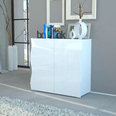 WEB FURNITURE - Mobile Moderno Multiuso Onda 2 Ante - Bianco Lucido - 81x90x40 cm