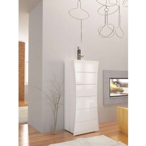 Web Furniture Settimo Moderno Arco 6 Cassetti Bianco Lucido - Design Italiano - 121,7x50x40 cm