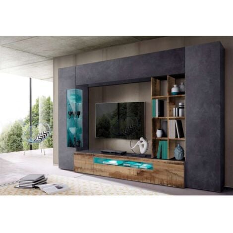 Web Furniture Soggiorno Egypt in Melaminico Ardesia e Acero Pereira - Design Italiano