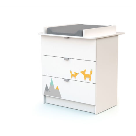 WEBABY Commode à langer 3 tiroirs Panda en bois ALBA
