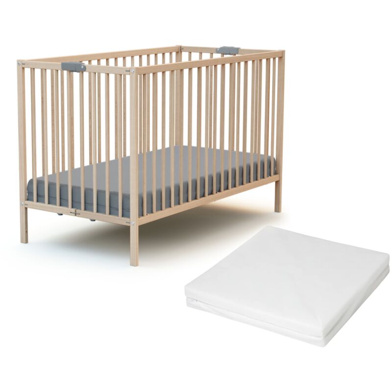 Webaby - Lit bébé pliant en bois avec matelas 60 x 120 cm flex