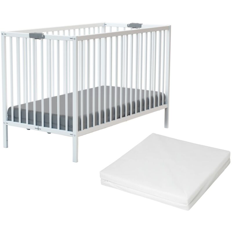 Webaby - Lit bébé pliant en bois avec matelas 60 x 120 cm flex