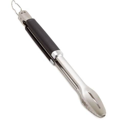 Weber – Pince de barbecue verrouillable en acier inoxydable – Manche antidérapant – Rangement compact avec crochet – Ustensile professionnel