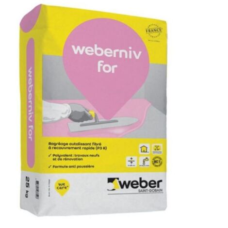 Weber – Ragréage carrelage autolissant 25 kg – Séchage rapide 3h – Pour supports bois et béton – Norme QB – Anti-poussière