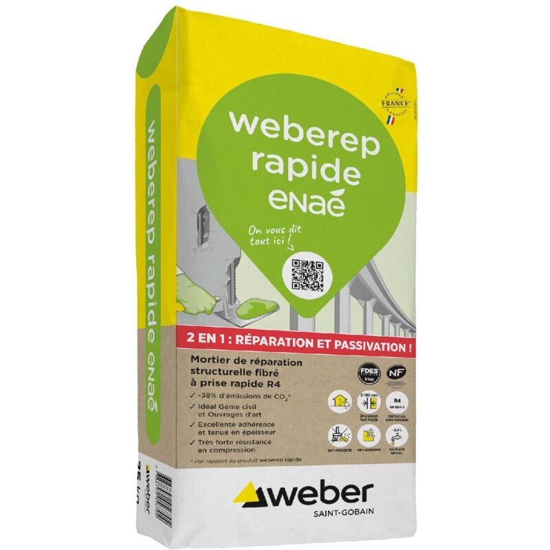 Weber Saint Gobain - Mortier de réparation à prise rapide 25kg, Weberep rapide, weber