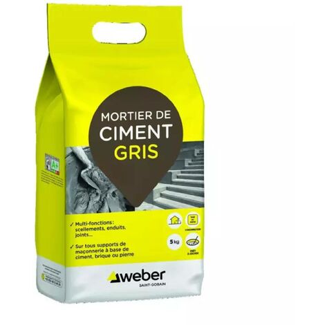 Weber Saint Gobain – Mortier ciment gris 5kg – Pour scellements et joints – Mélange facile avec sable – Début de prise 2h40 à 20°C