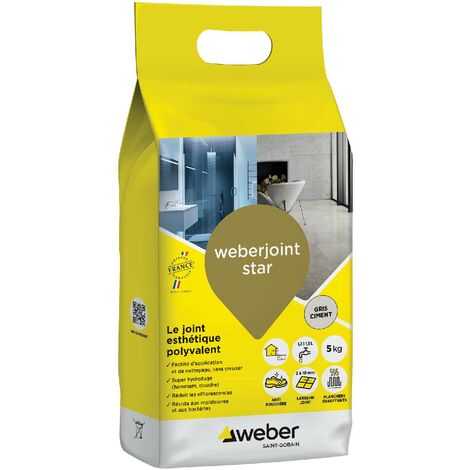 Weber Saint Gobain – Joint carrelage hydrofugé décoratif 5 kg – Spécial intérieur et extérieur – Largeur 2 à 10 mm – Application facile et nettoyage rapide