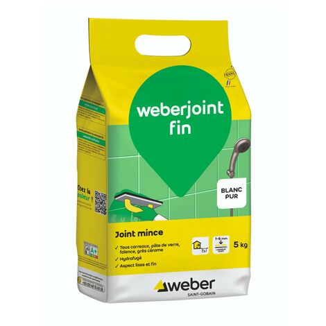 Weber Saint Gobain – Mortier joint fin 5kg – Pour joints minces carrelage mural – Délai de durcissement 12h – Résistant à l'eau et aux produits chimiques