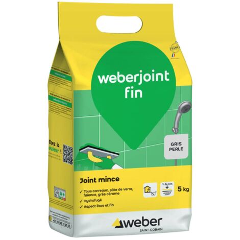 Weber Saint Gobain – Mortier joint mince gris perle 5kg – Pour carrelage mural intérieur – Hydrofuge pour environnements humides – Application facile