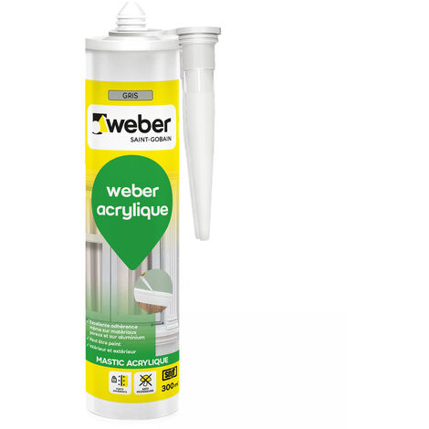 Weber Saint Gobain – Mastic acrylique gris 300ML – Imperméable et durable – Pour fenêtres, plinthes et maçonneries – Excellente adhérence à de nombreux matériaux
