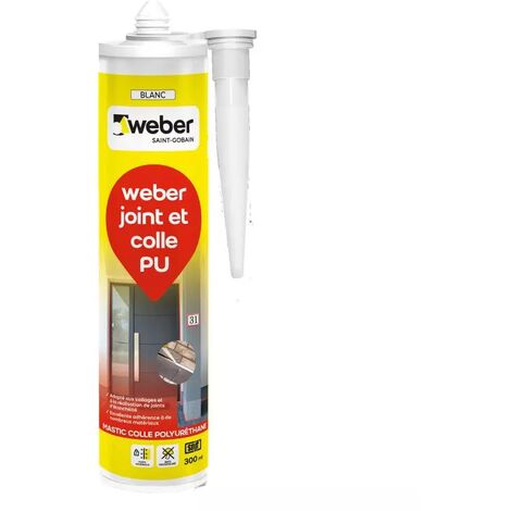 Weber – Mastic-colle PU blanc 300ml – Pour joints d'étanchéité sur bois, béton et verre – Résistant aux intempéries et déchirures