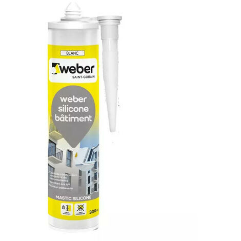Weber Saint Gobain – Mastic silicone bâtiment blanc – Pour joints de construction et vitrages – Forte adhérence – Résistant aux UV – 300 ML