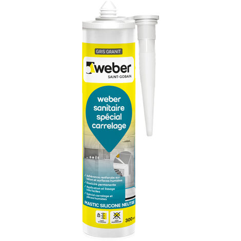 Weber – Mastic silicone gris granit 300ML – Anti-moisissures pour joints sanitaires – Étanchéité béton et bois – Application facile avec pistolet