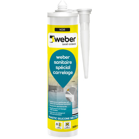 Weber – Mastic silicone noir 300ML – Anti-moisissures pour joints sanitaires étanches – Pour béton, bois et carrelage – Forte adhérence