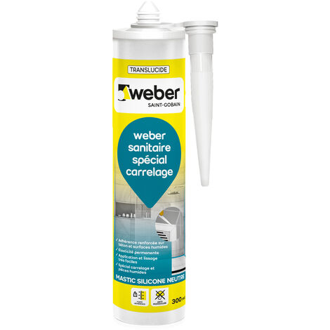 Weber – Mastic silicone translucide 300ML – Anti-moisissures pour salle de bain et cuisine – Forte adhérence sur béton et bois