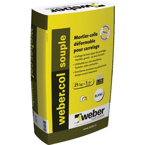 Weber Saint Gobain – Mortier-colle déformable pour carrelage – Sac de 25 kg – C2S1 – Pour intérieur et extérieur – Formule anti-poussière