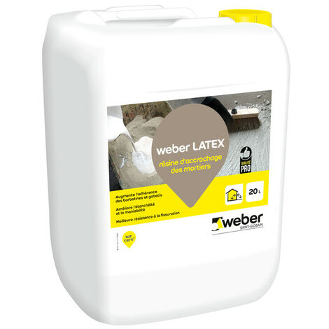 Weber Saint Gobain – Résine d'accrochage latex 20L – Pour mortiers et bétons – Améliore l'adhérence et la maniabilité – Compatible avec enduits minéraux