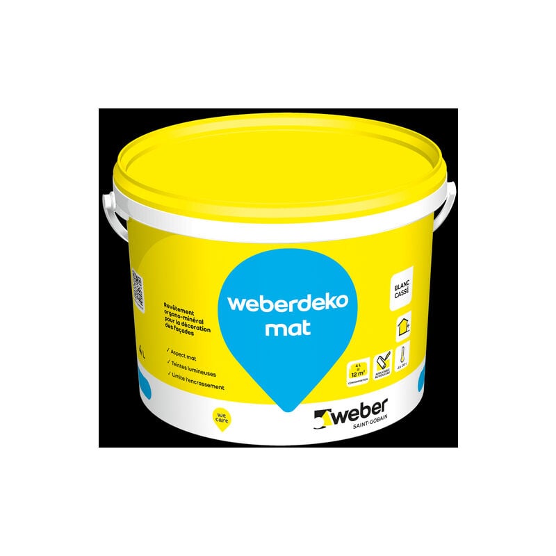 Peinture pour façade, Blanc cassé 4L, finition et décoration des façades neuves et anciennes, Weberdeko mat, weber