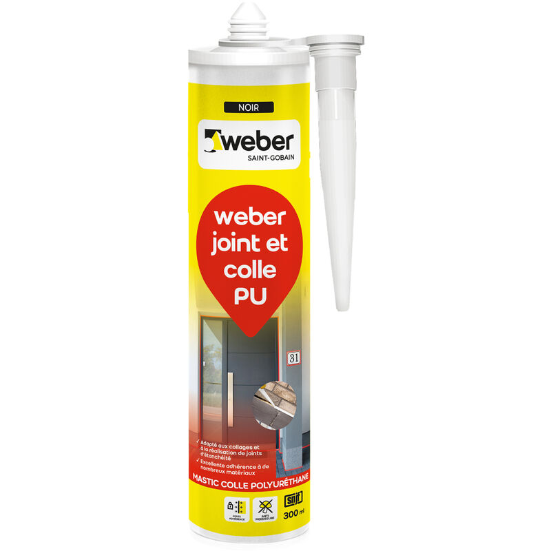 Weber Saint Gobain - Mastic colle base pu, Noir, 300ml, Weber joint et colle pu , PU40