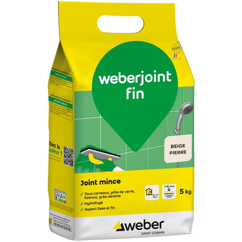 Joints minces carrelage mural, Beige pierre, 5kg, Weberjoint fin, weber