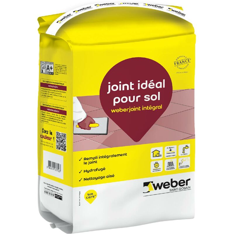 Joint carrelage hydrofugé, 25kg, Beige Crème, idéal pour sol et carreaux rectifiés, Weberjoint intégral, de largeur de 2 à 20 mm, weber