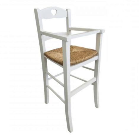 Webmarketpoint – Chaise haute enfant en bois massif blanc – Assise en paille confortable – Dimensions L38 x P42 x H88 cm – Hauteur d'assise 57 cm